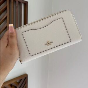 Coach Cream Zip-Around Wallet with Front Card Pocket